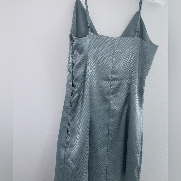Teal Satin Mini Slip Dress - Picture 6 of 9